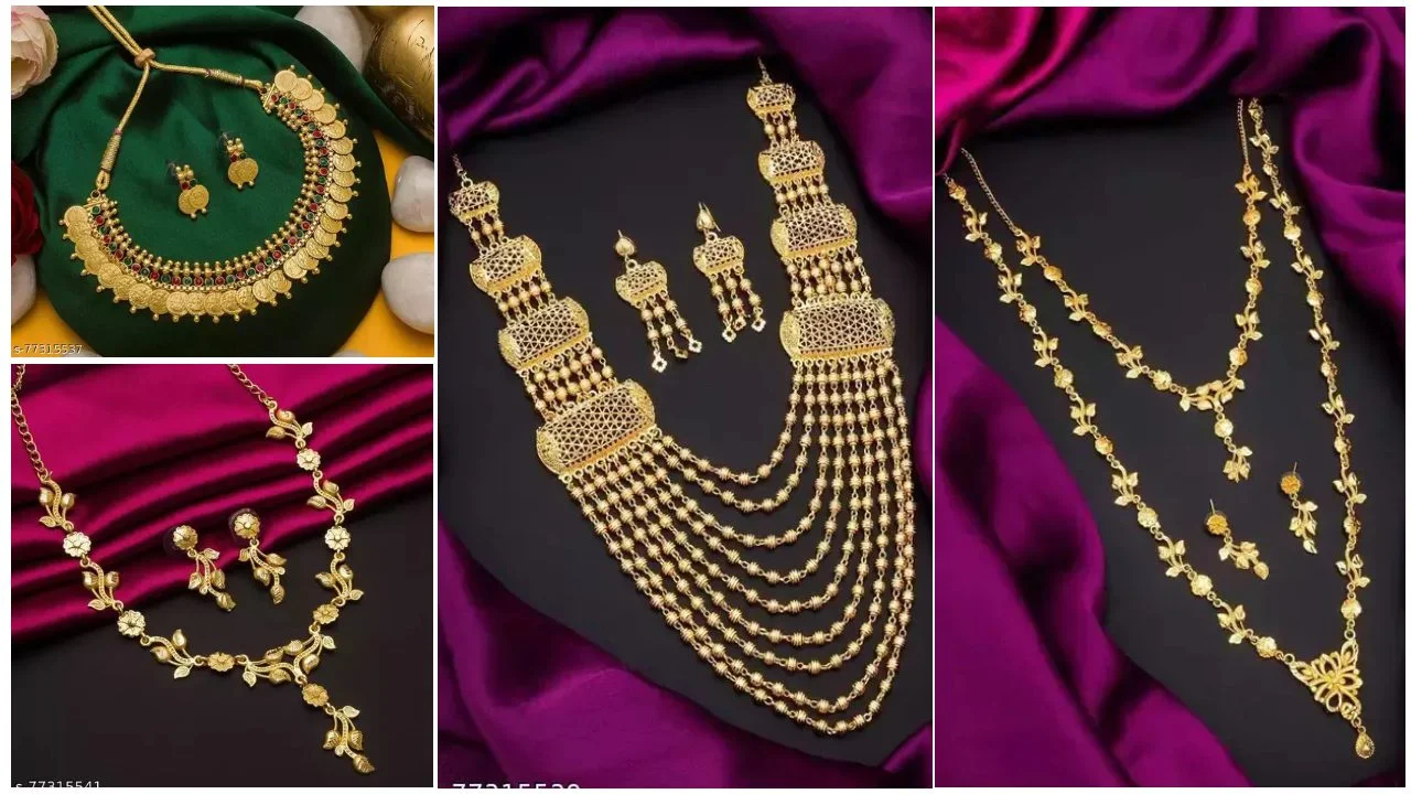 Necklace Designs : Gold Plated Traditional Necklace Set Under 500 3 Gold Plated Traditional Necklace Set