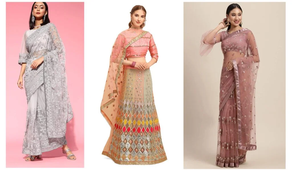 Women Saree :Stylish Women’s Net Saree  Under 1500