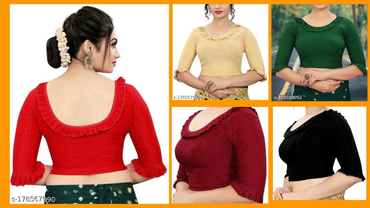 Blouse Designs: Readymade Round Neck Blouse with Frill Sleeves 4 20230615 082459