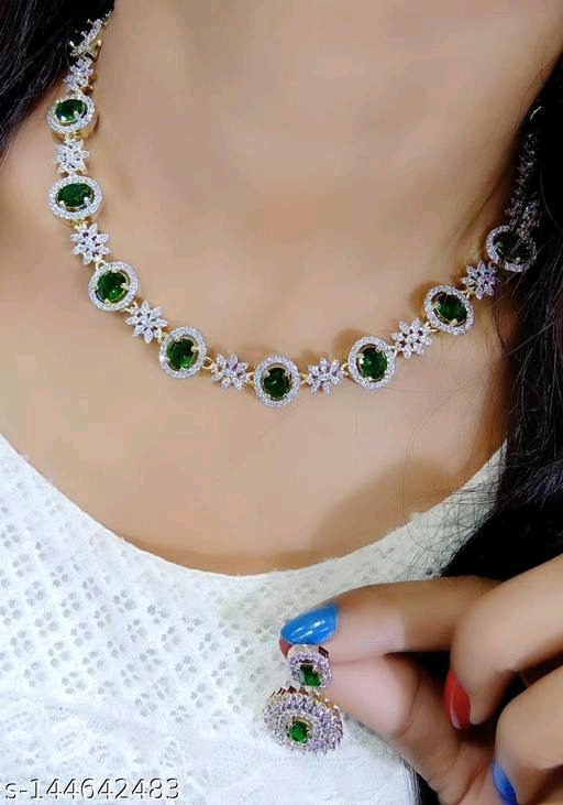 Jewellery Designs : AD Necklace Jewellery Set For Girls And Women