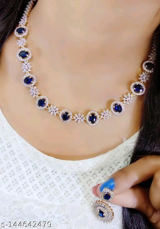 Jewellery Designs : AD Necklace Jewellery Set For Girls And Women