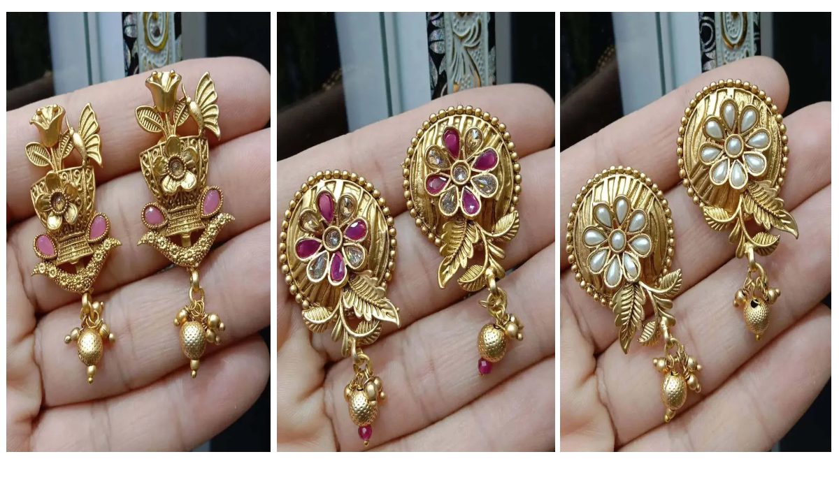 Buy quality 22k gold flower design earrings in Ahmedabad