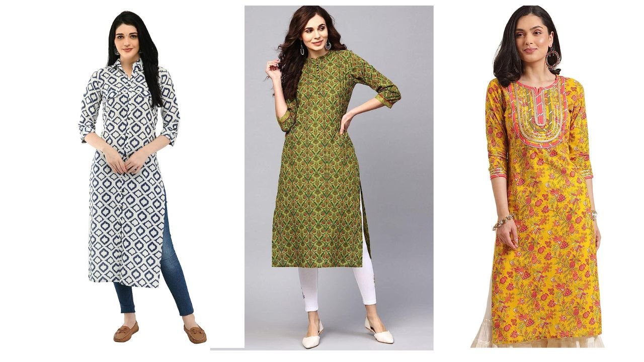 Kurti Design : Stylish Girls Printed Cotton Kurti for Summer 3 Girls Printed Cotton Kurti