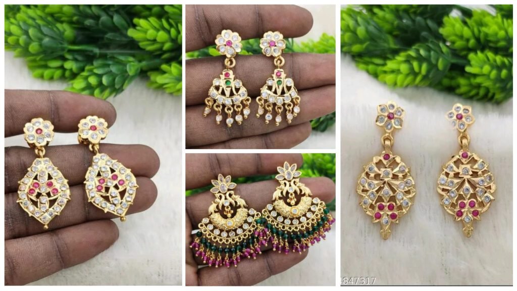 Gold Plated Drop Earrings Design For Girls