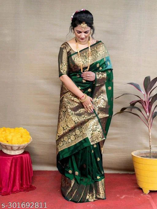 Banarasi Saree Design : New Printed Banarasi Silk Saree For Rakhi 11 New Banarsi Saree14