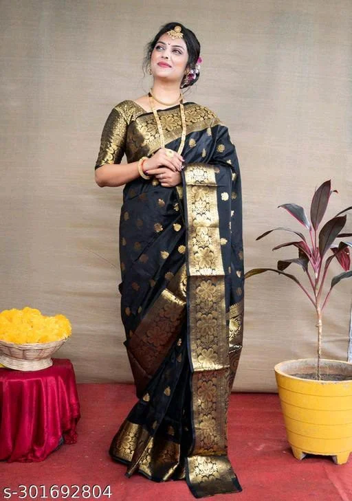 Banarasi Saree Design : New Printed Banarasi Silk Saree For Rakhi 13 New Banarsi Saree16