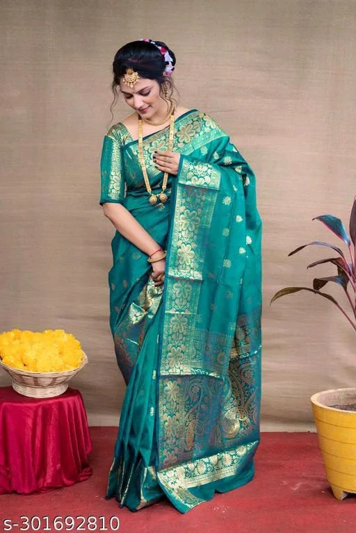 Banarasi Saree Design : New Printed Banarasi Silk Saree For Rakhi 5 New Banarsi Saree2