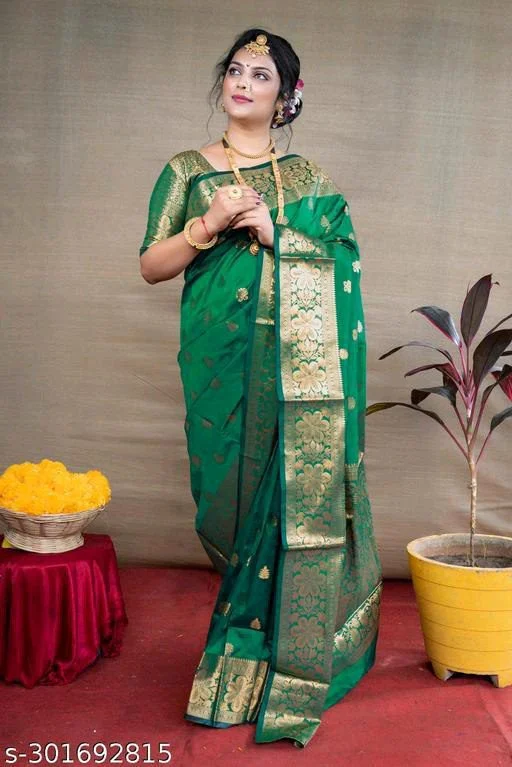 Banarasi Saree Design : New Printed Banarasi Silk Saree For Rakhi 16 New Banarsi Saree3