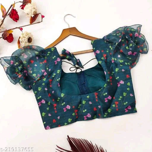 Blouse Designs : New Designer Printed Short Sleeves Blouse Designs 16 Saree Blouse Design15
