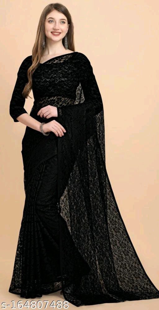 Black Net Saree