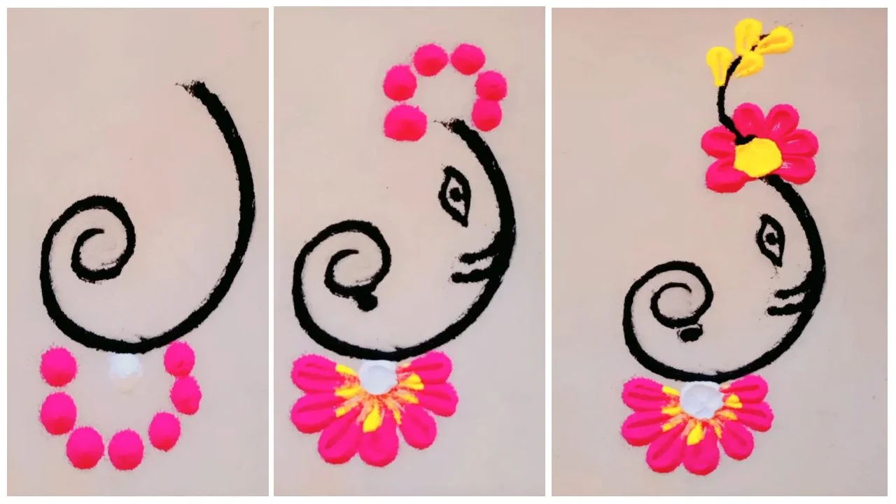 Ganeshji Rangoli Design : Easy Rangoli Design Tutorials 3 Ganeshji Rangoli Design