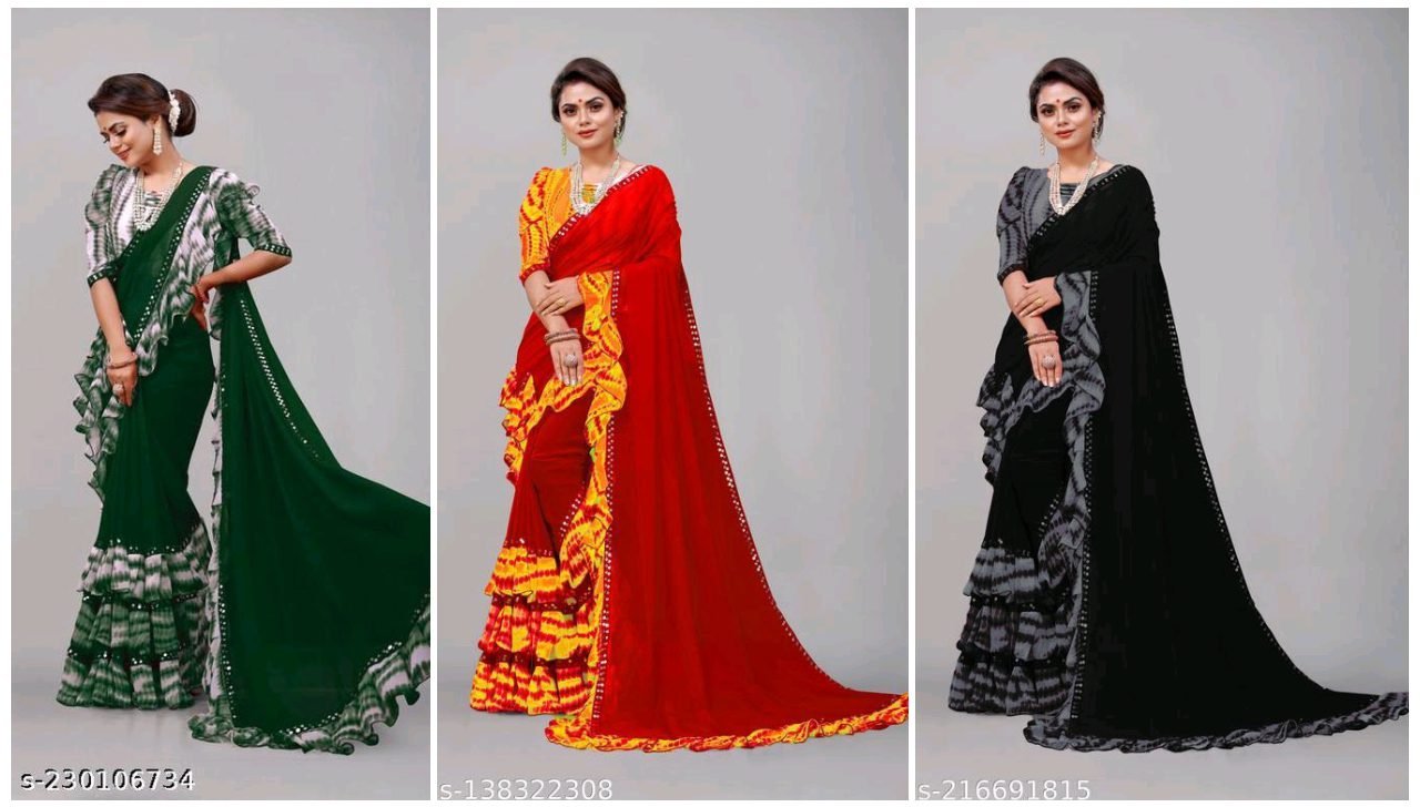 Printed Ruffle Georgette Saree Design