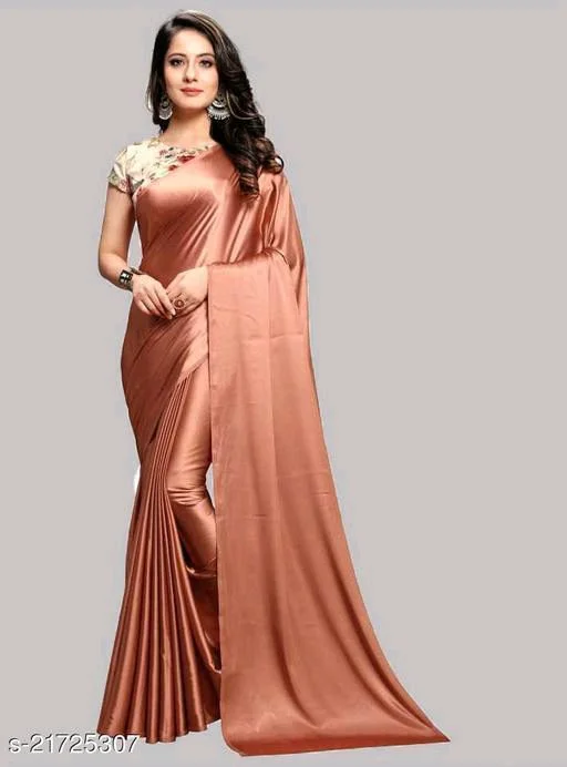 Brown Satin Silk Saree