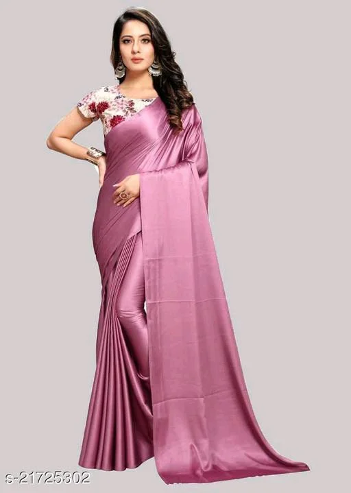 peach Satin Silk Saree
