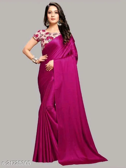 Pink Satin Silk Saree