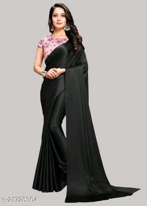 Black Satin Silk Saree