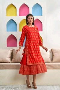 red Rayon Kurta Dresses