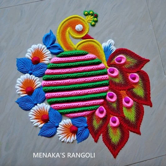 Deepawali 2023 : New Peacock Rangoli Designs For Diwali 7 peacock Rangoli Designs For Diwali (1)