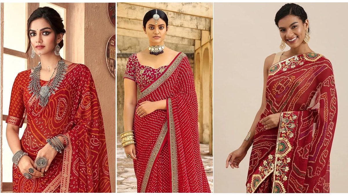 Stylish And New Red Bandhani Saree Collection For Women 3 Red Bandhani Saree