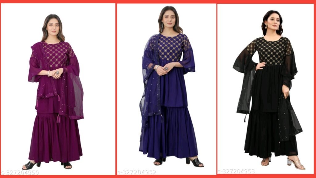 Stylish Georgette Kurta And Sharara Set For Women