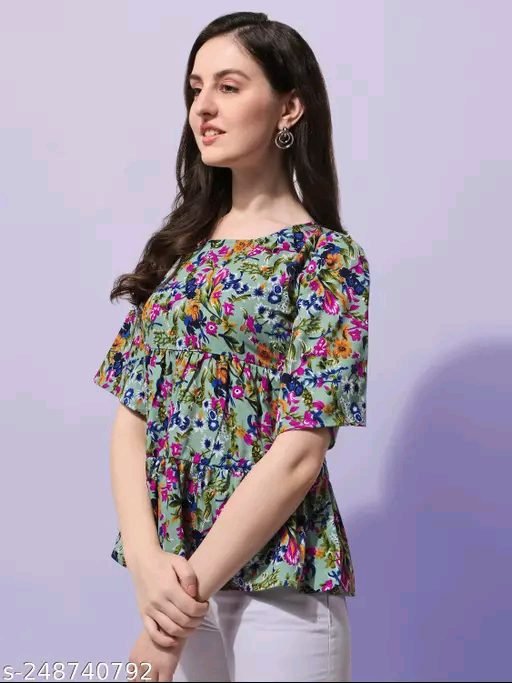 Round Neck Multicolor Layered Top Kurti