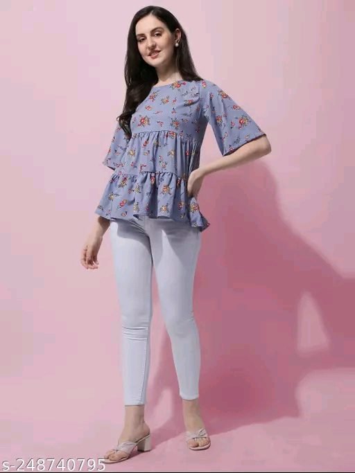 Round Neck Multicolor Layered Top Kurti