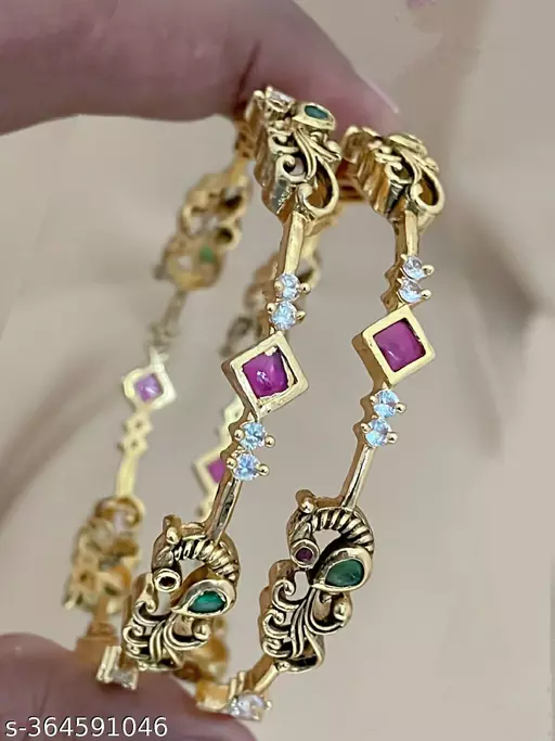Traditional Ad Stone Bangles for Girls and Women
