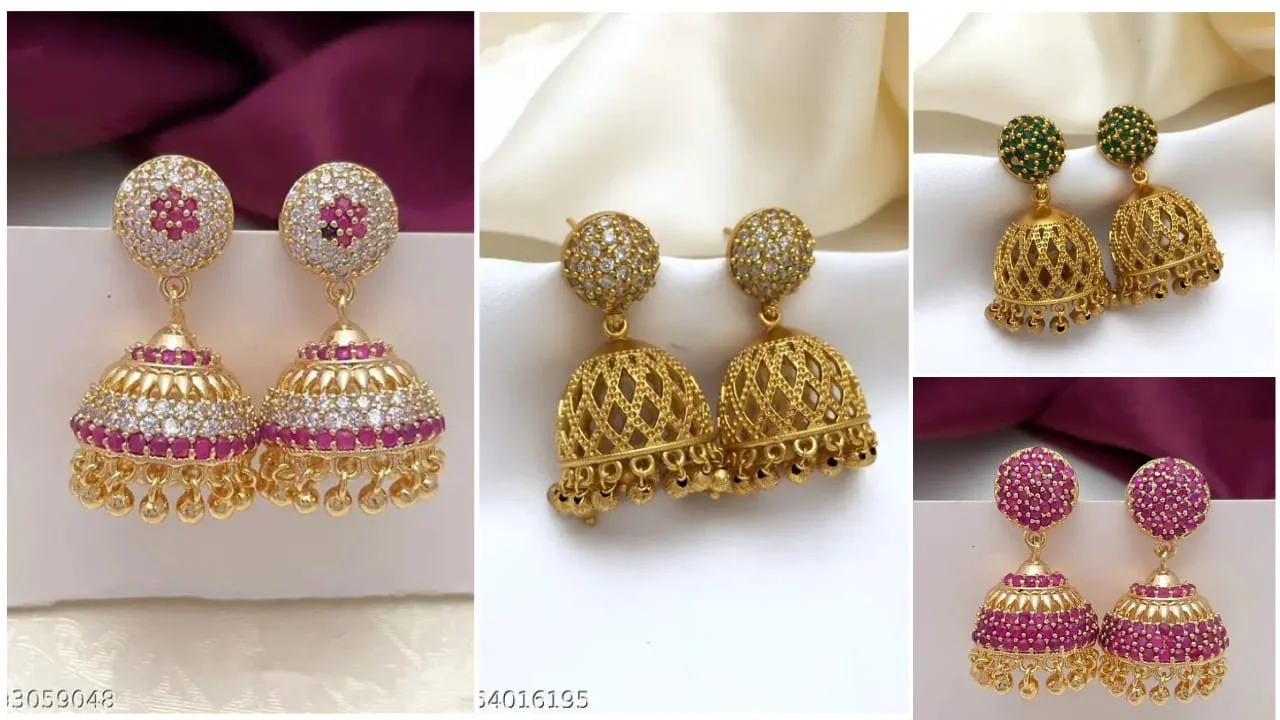Stylish Ad Stone Jhumkas For Girls & Women 3 Ad Stone Jhumkas