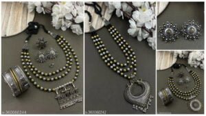Beautiful Oxidise Dual tone Mala set with stud