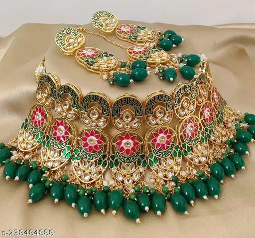 Kundan Choker Necklace with Earrings and Maangtika