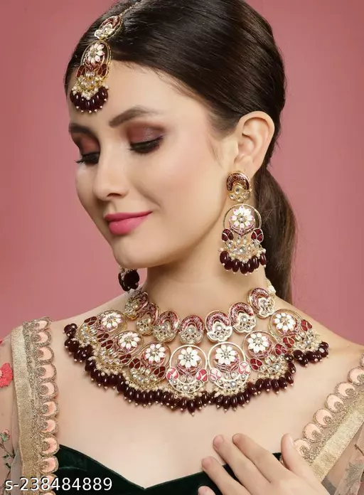Kundan Choker Necklace with Earrings and Maangtika