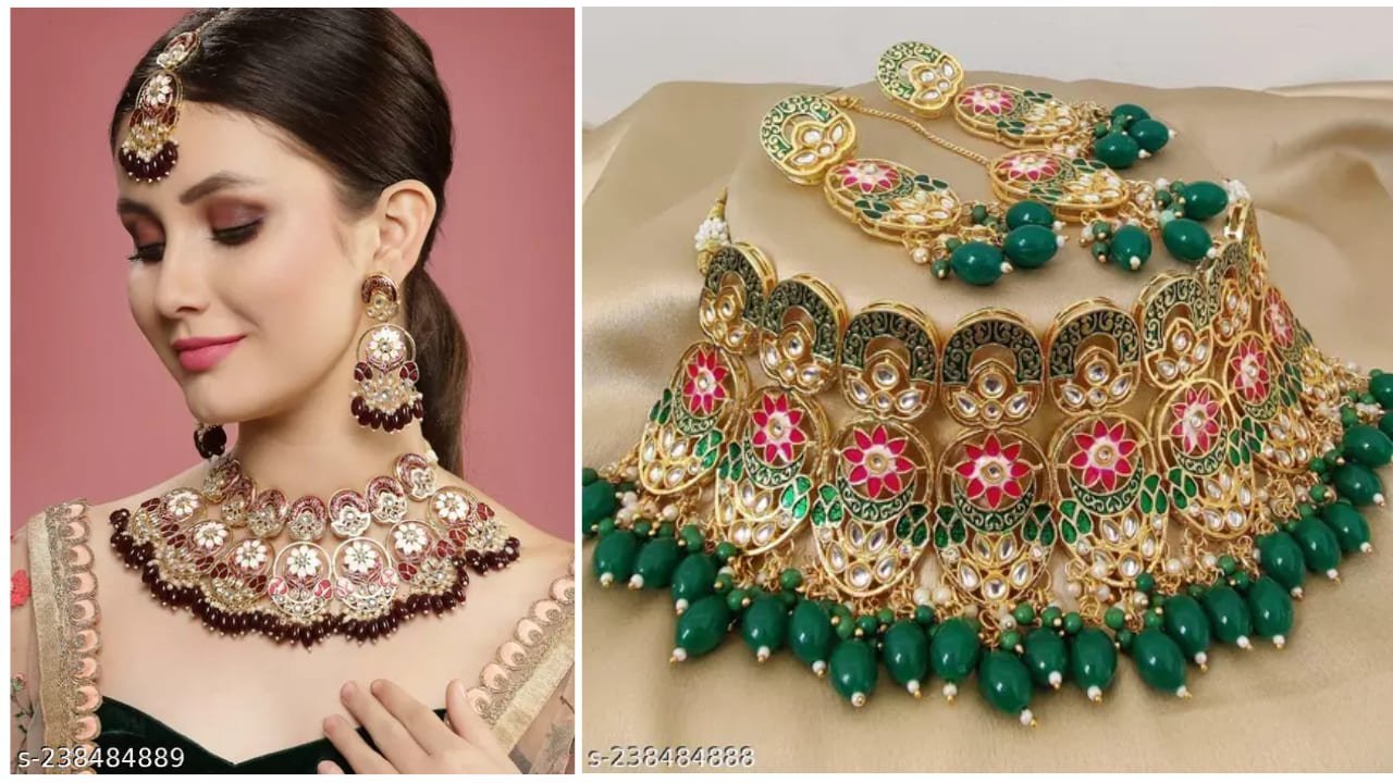 New Kundan Choker Necklace with Earrings and Maangtika