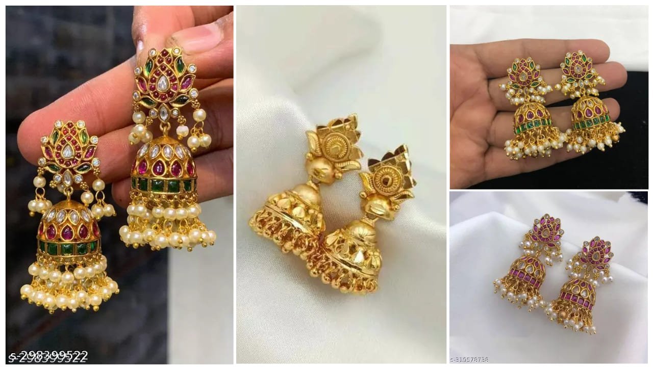 Traditional Stone Pearl Jhumka For Girls And Women 4 Traditional Stone Pearl Jhumka For Girls And Women