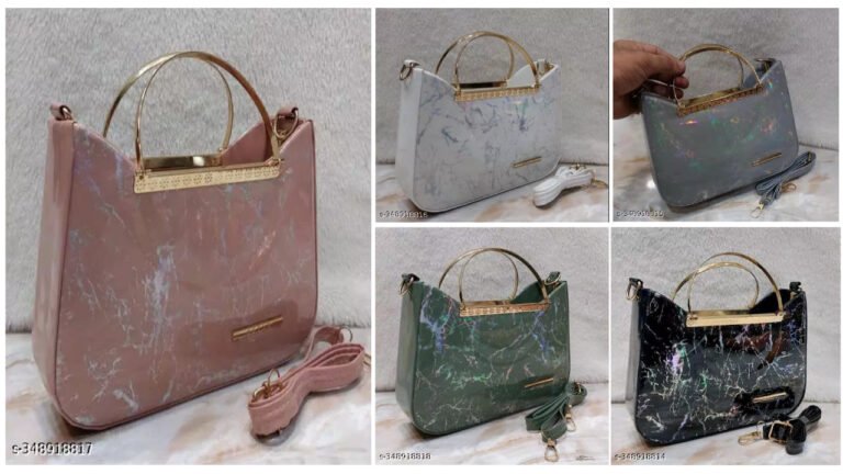 Trendy Marble Design Handbag For Girls with Metal Handle