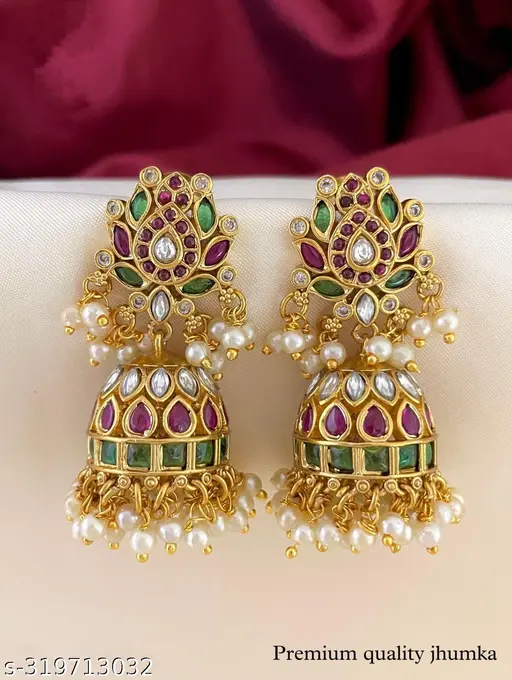 Stone Pearl Jhumka For Girls