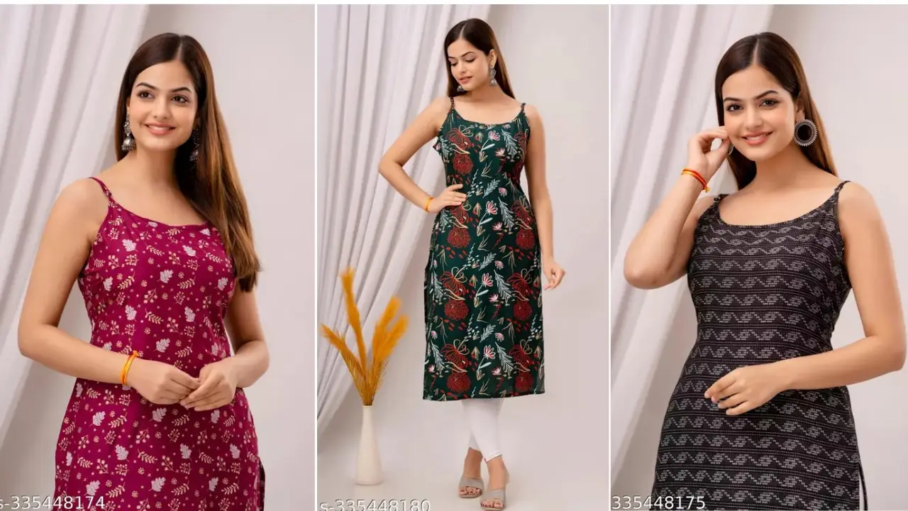300 रुपये में ट्रेंडी और स्टाइलिश Printed Sleeveless Kurti 4 Printed Sleeveless Kurti