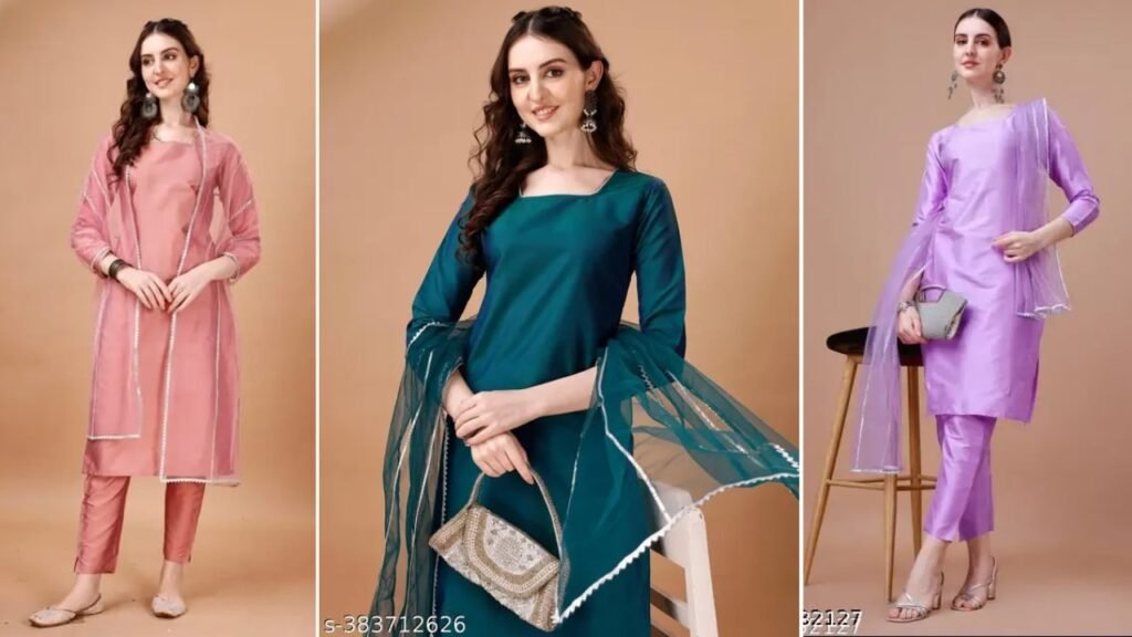 Art Silk Kurta Pant Dupatta Set