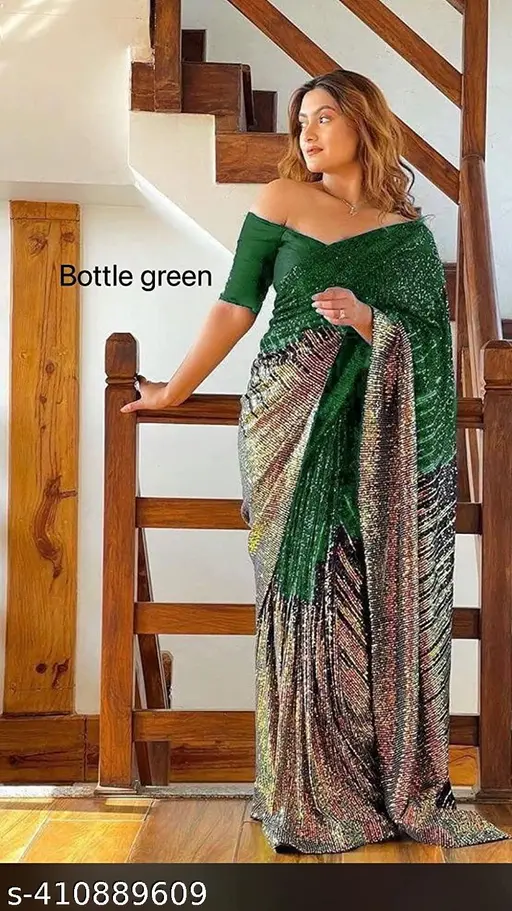 Green Georgette Sequence Work Sarees