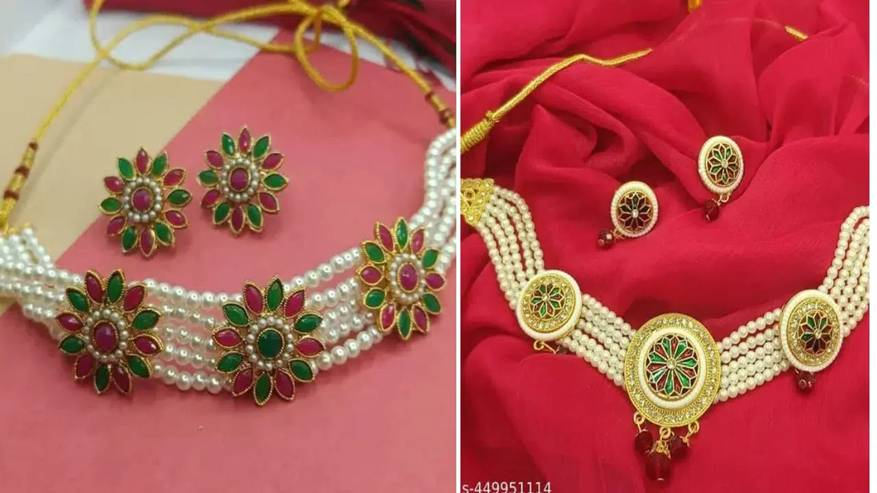 Traditional Choker Necklace Design For Festive Season 4 Necklace Set for Girls and Women