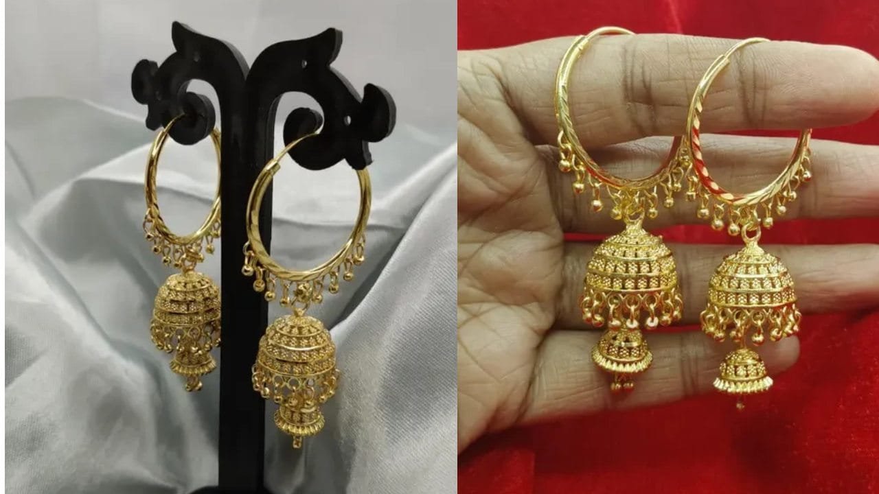Earrings Design : Goldplated Jhumki Earrings For Women 3 Goldplated Jhumki Earrings For Women
