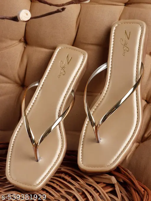 Golden Flat Sandals for Ladies