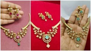 AD Stone Choker Necklace With Earrings