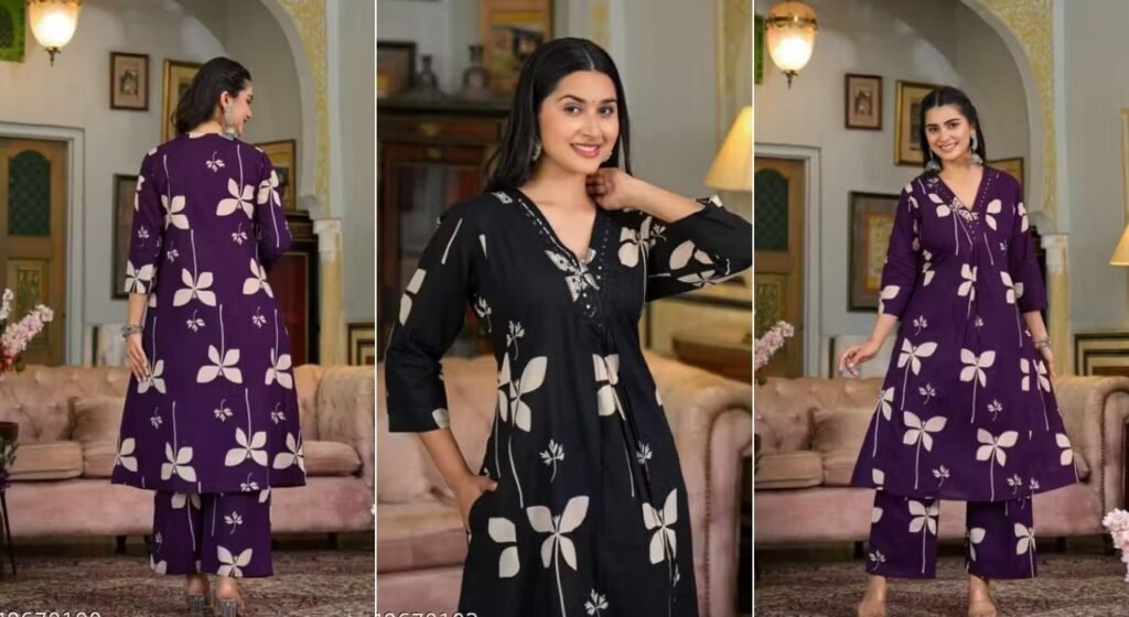 Floral Printed & Neckline embroidered Kurta with Palazzo