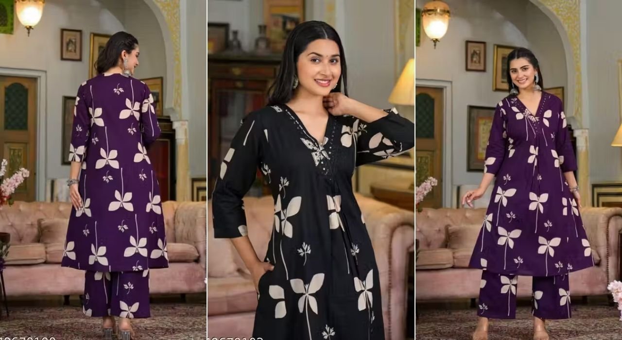 Floral Printed & Neckline embroidered Kurta with Palazzo