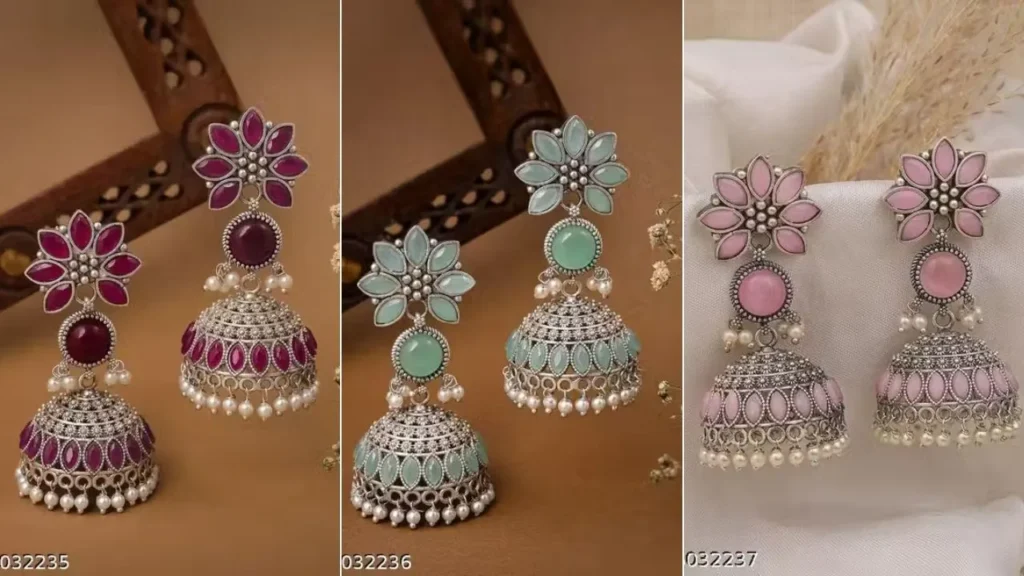 Oxidized Silver Jhumka Earrings Design