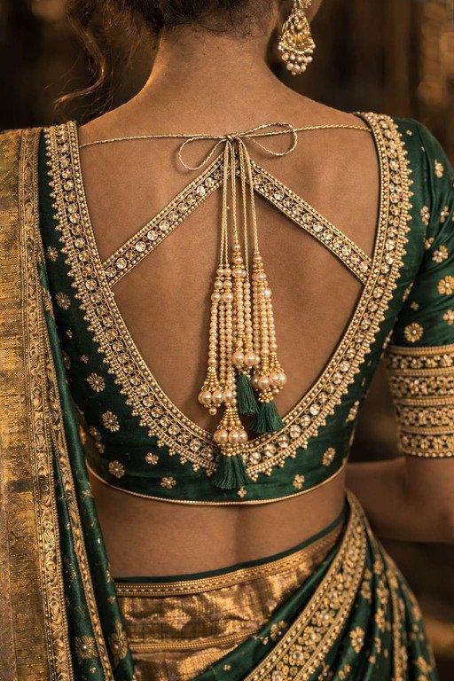 Diamond Frame Bead Embroidery Blouse Back Designs