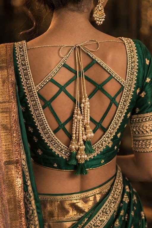 Geometric Cutwork Blouse Back Design