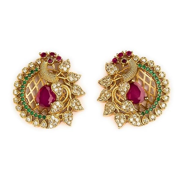 Earrings Design: 5 Stylish Gold-Plated Studs Earrings Design For Ethnic Look 8 Gold Plated Ethnic Peacock Designer Studs Earrings Design