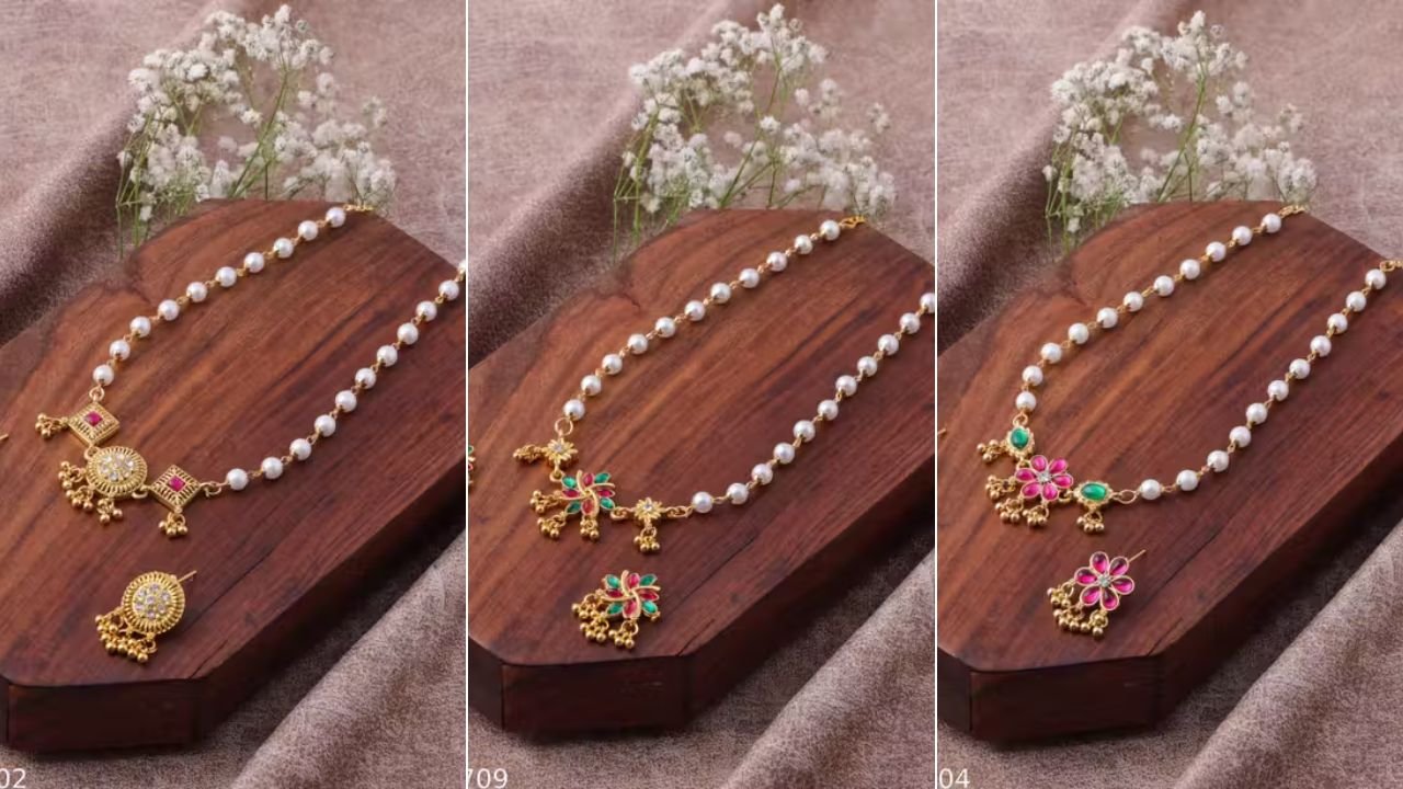 2026 Latest Gold Plated Pearls Necklace Set – Elegant Pearl Jewellery for Women And Girls 4 Gold Plated Pearls Necklace Set