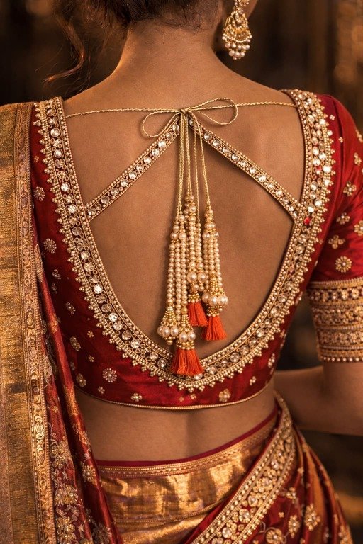 Keyhole Cut Mirror Work Blouse back Designs